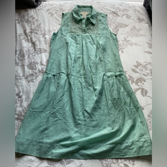 April Cornell Vintage Cotton Silk Sea Foam Green Swing Dress Small Cottage Boho - Picture 1 of 10